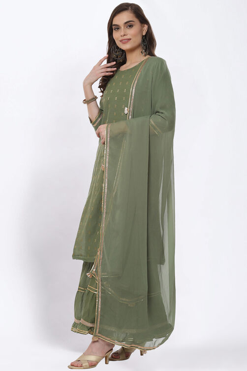 Olive Green Art Silk Straight Suit Set image number 6